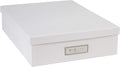 Bigso Oskar Fiberboard Label Frame Document Letter Box - File Organizer Box for Important Paperwork - Durable Document Storage with a Lid & Metal Label Window - 3.3 in x 10.2 in x 13.8 in - White