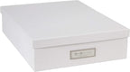 Bigso Oskar Fiberboard Label Frame Document Letter Box - File Organizer Box for Important Paperwork - Durable Document Storage with a Lid & Metal Label Window - 3.3 in x 10.2 in x 13.8 in - White