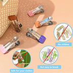 Clothes Pins for Hanging Clothes, 64 Pack Stainless Steel Colored Clothespins for Laundry, Heavy Duty Clothing Pins for Clothes Line, Multipurpose Metal Clips for Clothes, Socks, Towel, Snack, Photo