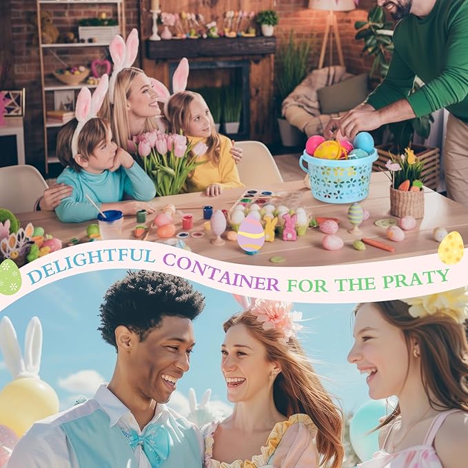 Havawish Easter Baskets Bulk with Handle Small Colorful Plastic Eggs Baskets Easter Bucket for Egg Hunt Spring Party Favors(25 Pcs,Round)