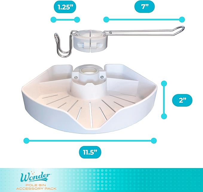 Stander Wonder Pole Bin Accessory Pack, Storage Bin Accessory with Toilet Paper Holder, Towel Hook for Wonder Pole and Wonder Bathtub Pole, Bathroom Organizer Storage Shower Caddy, White
