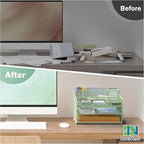 Docnest 3 Tier Mesh Desk Organizer for Paper Office Supplies – Multi-Functional Letter Tray with 5 Adjustable Compartments, 3 Pen Holders, Desktop Storage for Files, Mail, Stationery – Green