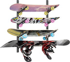 Skateboard Rack Wall Mount – Skateboard Wall Hanger, Snowboard Display Wall Mount, Ski Holder | 4-Floor Skateboard & Ski & Snowboard Storage Rack | Snowboard & Ski Lover Gifts