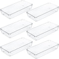Kingrol 6 Pack 12 x 6 x 2 Inch Clear Drawer Organizer Trays, Desk Drawer Divider Storage Bins, Storage Box Set for Utensils Junks Vanities Makeups Jewelry Office Craft Supplies