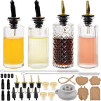 ChezMax Syrup Dispenser Bottles Set of 4, Simple Syrup Bottle for Coffee Bar Accessories, 5oz Glass Coffee Syrup Dispenser Syrup Containers for Maple Honey Syrup Oil, Metal Pour Spouts & Labels