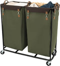 StorageWorks 390L Extra Large Laundry Hamper with Wheels, 2 Sections Laundry Basket with Wheels, Clothes Sorter Cart with Divider for Hotel, Home, Green, 37.75"L x 17"W x 37.5"H