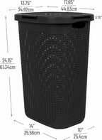 Mind Reader Slim Laundry Hamper with Lid, 60L Tall Clothes Basket, Narrow Tapered Design for Bathrooms, Closets and Laundry Rooms, Plastic, 2 Pack, Black