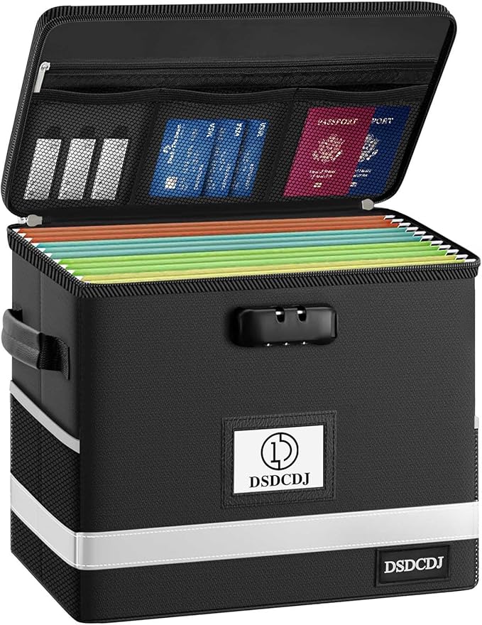 Fireproof Document Box - Fireproof File Organizer with Lock, Portable File Box with Handle, Portable Home Office File Cabinet for Hanging Letter/Legal Folder (12.3 x7.7 x10.5in)