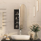 Recessed Medicine Cabinet Mirrors for Bathroom,Arched Medicine Cabinet with Mirror,Metal Edge Bathroom Mirror with Storage,Brushed Nickel Mirrored Cabinet,Open from Left to Right,16x31