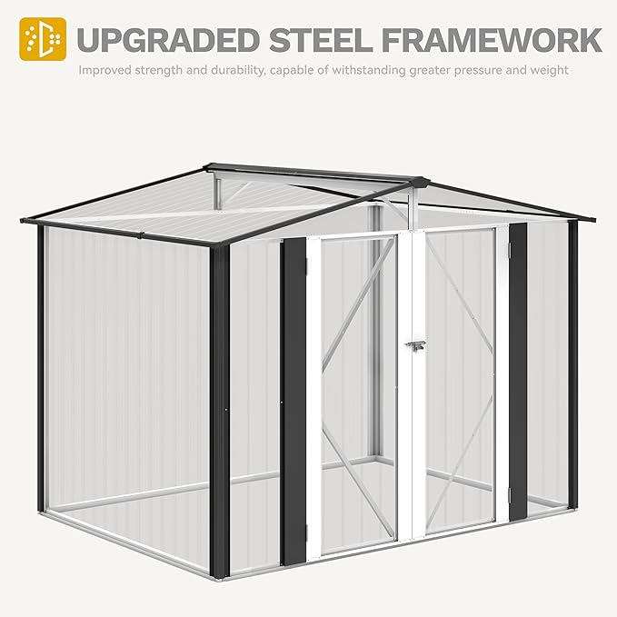 DWVO 7x5FT Outdoor Storage Shed, Roomy Steel Tool Shed with Secure Entrances & Air Circulation for Patio, Lawn, and Backyard, Ideal for Storing Garden Gear, Lawn Tools, and Bikes, Dark Gray