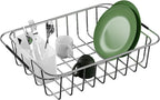 SANNO Dish Rack Utensil Holder, Hanging Cutlery Drainer Caddy with Hooks, 2 Compartment Flatware Organizer for Forks, Spoons, Knives, Fits Over Most Dish Drying Racks, White