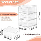 BTSKY 1 Pack Small Acrylic Storage Organizer with Drawers, 3-Layer Clear Desktop Organizer for Office Supplies Mini Storage Box with Drawers for Desk, Desktop Makeup Drawer Jewelry Storage Box