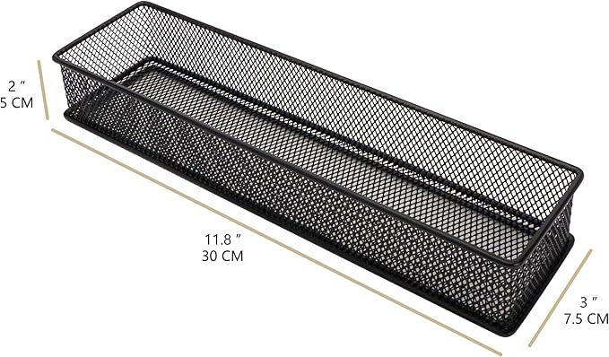 Annova Mesh Stackable Drawer Cabinet and Shelf Organizer Bins Storage Basket School Office Supply Holder Tray- Set of 2 (Black, 3x12x2 Inch)