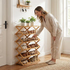 The 9-Tier No-Assembly Bamboo Rack, 3-9 Tiers Bamboo Shoe Rack, Foldable Bamboo Vertical Shoe Organizer, Multifunctional & Space-Saving, For Entryway, Closet, Corner, Bedroom, Hallway (Walnut, 7Tiers)