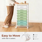 Rolling Cart with 8 Drawers, Plastic Drawer Storage Carts with Wheels & Wooden Tabletop, Metal Utility Cart Organizer for Bedroom Living Room Office Classroom Craft Organization and Storage, Green