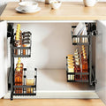 Under Sink Organizer, 2 Tier Carbon Steel Pull Out Under Cabinet Organizer - Height Adjustable Side Cabinet Mountable Slide Out Rack for Kitchen Bathroom (Medium)