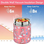 12oz Soup Thermo for Hot Food Kids Insulated Food Jar Wide Mouth Lunch Container Leak Proof Stainless Steel Vacuum Bento Box for School Office Travel Outdoors Pink-unicorn