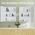 Buruis 24" x 30" Framed Medicine Cabinet with Mirror, Recessed or Wall Mounted Bathroom Cabinet, Adjustable Tempered Glass Shelves, Left/Right Open Reversible, No Assembly Required, White