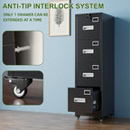Aobabo 4 Drawer File Cabinet with Lock and Wheels, Metal Vertical Filing Cabinet with Anti-Tilt Interlock System for Home Office, Fits Letter/Legal Size, Black,Required Assembly