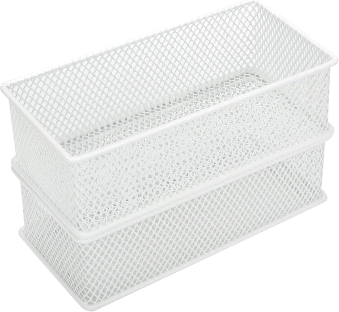 Annova Mesh Stackable Drawer Cabinet and Shelf Organizer Bins Storage Basket School Office Supply Holder Tray- Set of 2 (White, 3x6x2 Inch)