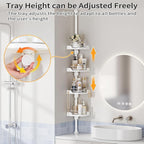 360° Rotating Corner Shower Caddy Tension Pole Organizer - 4-Tier Adjustable Rustproof Metal Pole, Plastic Shelves with Safety Guardrail, Bathroom Storage for Shower & Bathtub(White)