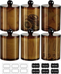SheeChung 6 Pack Acrylic Qtip Holder,Apothecary Jars Set with Lids,10oz -12oz Clear Plastic Canister,Bathroom Vanity Organizer for Cotton Swabs,Balls,Pads,Modern Farmhouse Home Decor (Amber)