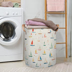 Cartoon Sailboat Collapsible Laundry Basket Large Laundry Hamper Waterproof Foldable Storage Bins Laundry Basket with Leather Handles Clothes Nursery Hampers