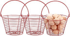 3 PCS 8" Red Round Wire Egg Baskets for Fresh Egg With Handle, Small Metal Collecting Basket for Gathering Fresh Eggs, Chicken and Duck Eggs Hunting Basket Egg-Holder Countertop