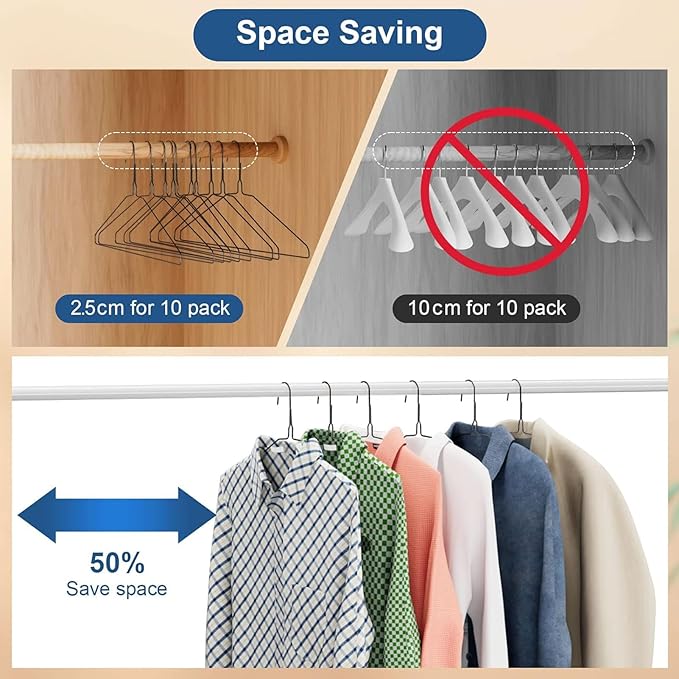 SPECILITE Wire Hangers 100 Pack, Metal Wire Clothes Hanger Bulk for Coats, Space Saving Metal Hangers 16.7 Inch Ultra Thin Non Slip with Groove, for Standard Size Suits, Shirts, Pants, Skirts-Black