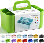Multiuse Caddy Organizer with Handle - Stackable Plastic Tote Bin - Art Craft Supplies, Office, Desk, Stationery Pen Holder, Kitchen, Utensil, Makeup, Bathroom, Shower, Cleaning, Dorm Organizer -Green