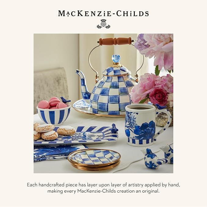 MACKENZIE-CHILDS Cookie Jar with Enamel Lid, Large Glass Treat Jar or Kitchen Jar, 1-Gallon Capacity, Blue-and-White Royal Check