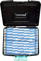 Storex Portable File Box, with Lockable XL Supply Storage Lid and Carry Handle, Black/Teal, 10.9 x 11 x 13.25 Inches, 2-Pack (61414B02C)