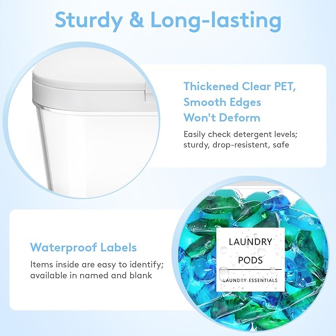 Lifewit 4 Pcs Laundry Pods Container with Pop-up Lid, Dryer Sheet Holder, Laundry Room Organization for Washing Powder, Scent Booster Beads, 2600 +2000ml/0.53+0.7gal