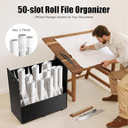 Blue Print Storage Organizer - Mobile Roll File Cart,50 Slots Mobile Blueprint Storage Rack Cart, Blueprint Cabinet with Wheelsm, Large Capacity Blueprint Storage Cart for Office and Home (50 Slots)