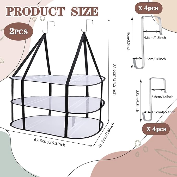 CINPIUK 2 Pcs 3-Tier Sweater Drying Rack Over The Door, Foldable Mesh Hanging Dryer Flat with Hooks, Large Breathable Laundry Drying Hanger, Clothes Lay Flat Dryer for Apartments Dorms Bathrooms