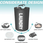 StorageRight 115L Large Laundry Basket, Laundry Hamper, Dirty Clothes Hamper for Laundry, Collapsible, Waterproof Laundry Baskets with Foam Protected Aluminum Handles for Laundry, Dorm, Family (Grey)