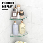 Glass Corner Shelf for Bathroom Corner Shelf, 3 Pack Tempered Glass Shelf with Electroplating Silver Metal Rails，Suitable for Bathroom