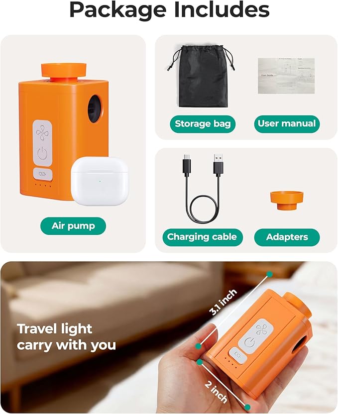 BAGSMART Pump for Vacuum Storage Bags, Potable Cordless Electric Air Pump, Rechargable Seal Bag Supplies for Compression Clothes, Blanket, Luggage- Orange