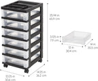 IRIS USA Plastic Drawer Storage Organizer Rolling Cart, with Wheels Casters, 6-Drawers, for Classroom Art Craft Supplies Dresser Closet Bathroom Laundry Room, Black/Clear