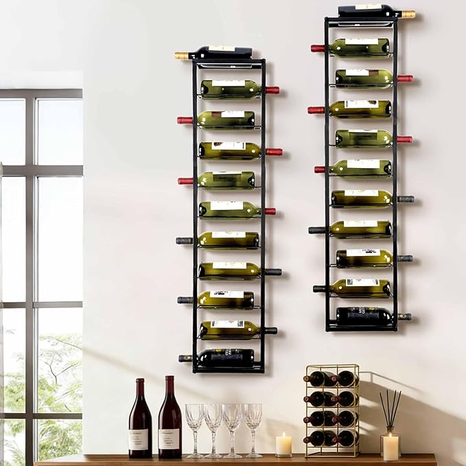 Wall Mounted Wine Rack: Metal Hanging 10 Bottle Wine Holder - Black Wine Storage Rack