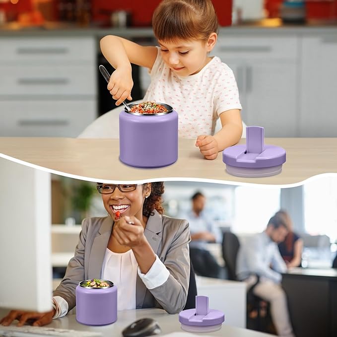 26oz Kids Jar for Hot Food, Insulated Vacuum Food Jar with Buckle Lid, Stainless Steel Wide Mouth Leak Proof Insulated Lunch Container for School Picnic Travel, Purple