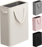 50L Baby Laundry Hamper for Nursery, Slim Laundry Hampery with Handles, Narrow Laundry Basket for Dorm, Bedroom, Living Room, Collapsible Laundry Basket, White