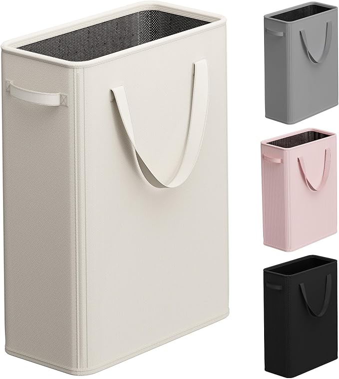 50L Baby Laundry Hamper for Nursery, Slim Laundry Hampery with Handles, Narrow Laundry Basket for Dorm, Bedroom, Living Room, Collapsible Laundry Basket, White