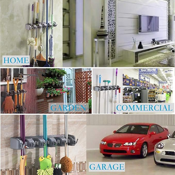 Broom Hanger Wall Mount Broom and Mop Organizer Wall Hanging Garden Tool Organizers Rack Garage Laundry Room Organizations and Storage with Hooks Heavy Duty