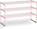 SONGMICS Shoe Rack, 3-Tier Shoe Organizer, Metal Storage Shelf, Upright or Upside Down, for 16-20 Pairs, Stackable, for Entryway, 11.8 x 36.2 x 21.7 Inches, Jelly Pink ULSA303S01