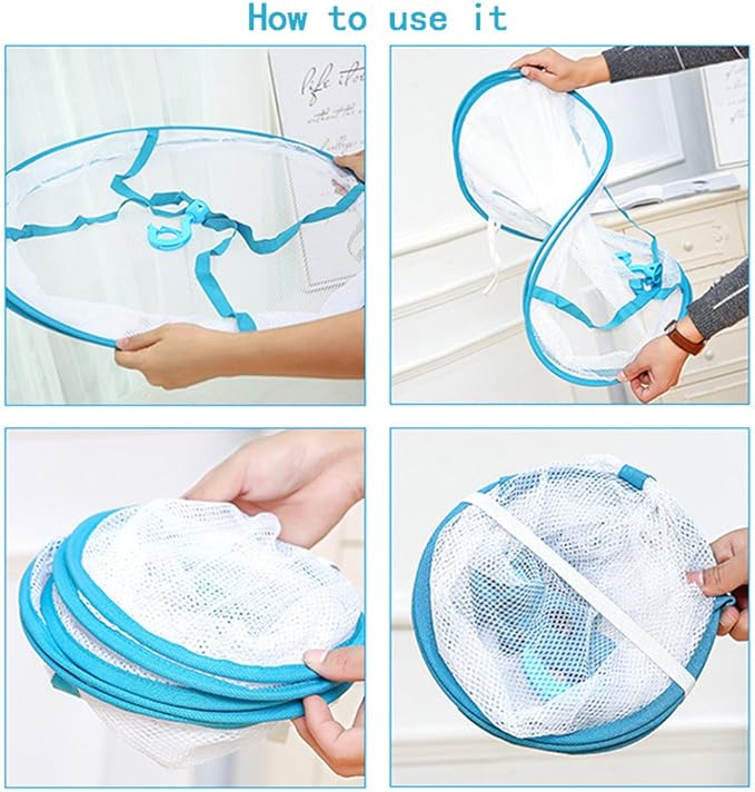 2-Tier Folded Mesh Clothes Drying Rack, Stackable Sweater Laundry Drying Rack, Foldable Hanging Mesh Dryer, Portable Hanging Laundry Rack for T-Shirt, Swimsuit, Underwear (COLOR:blue, double tier)