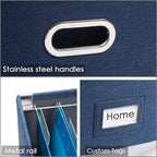 PRANDOM File Organizer Box - Set of 1 Collapsible Decorative Linen Filing Storage Hanging File Folders with Lids Office Cabinet Letter/Legal Size Navy Blue (17x14x11.2 inch)