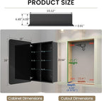 16x24 Medicine Cabinet with Mirror, Aluminum Bathroom Wall Organizer, Pre-Assembled, Center Partition for Tall Bottles, 6 Adjustable Shelves, Soft-Close, Recessed/Surface Mount, Matte Black