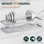 Adhesive Shower Caddy, 3 Pack Shower Shelves with Soap Holder and 12 Hooks, Rustproof No Drilling Bathroom Organizer and Storage, Silver