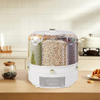 360° Rotating Grain Dispenser, Countertop 6 Compartment Dry Food Storage Containers Rice Storage Container Kitchen Airtight Food Storage Kitchen Countertop Organizer for Small Grains Beans